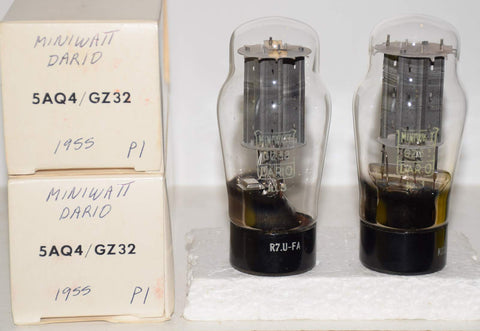 (!!!) (BEST PAIR #1) GZ32 Miniwatt Dario France NOS 1955 (62-64/40 and 62-64/40) (small rattle inside each base)
