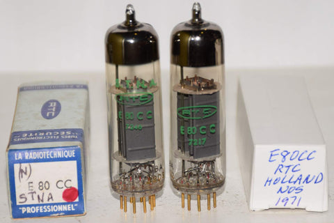 (!!!!) (Best Pair #4) E80CC=6085 Philips Holland branded RTC NOS 1971-1972 (5.6/7.0ma and 5.8/7.3ma)