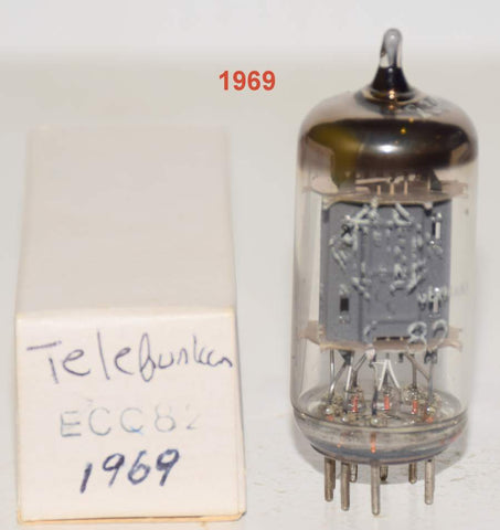 (!!!!) (Best Value Single) ECC82=12AU7 Telefunken Germany <> Bottom ribbed plates NOS 1969 faded printing (10.8/10.0ma) (Highest Gm)