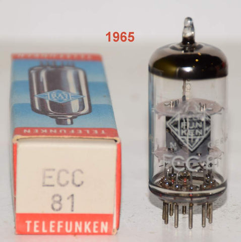 (!!!) (Best Single #2) ECC81=12AT7 Telefunken Germany <> bottom NOS 1965 (9.8ma/12ma) (recommended for mic)