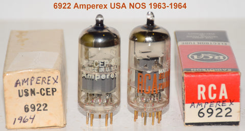(!!!!) (Best Amperex Pair) 6922 US Navy Amperex and Amperex branded RCA USA NOS 1963-1964 (18.8/17.6ma and 18.5/20.2ma) (close Gm matching) (Audio Research, Nova, CAT, CJ, Lab 12)
