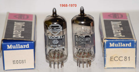 (!!!!) (Best Pair #3) ECC81=12AT7 Mullard UK NOS 1968-1970 (9.4/11.2ma and 9.8/11.2ma) 1-3% matched (sweet sound)