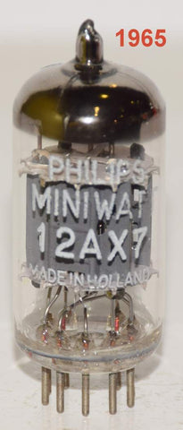(!!!!) (Best Single #1) 12AX7=ECC83 Philips Miniwatt Holland ribbed plates NOS 1965 (1.4/1.3ma and Gm=1900/1900) 1-2% section balance
