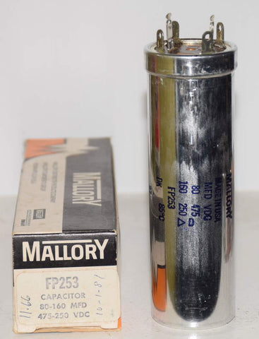 475uf/250V and 80uf/160VDC Mallory FP cap NOS (FP253) 4.5