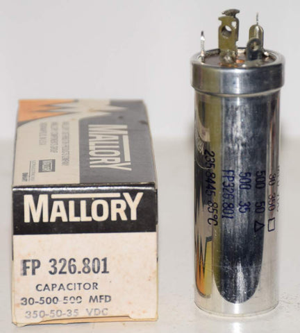 30uf/350V, 500uf/50V, 500uf/35VDC Mallory FP cap NOS 3