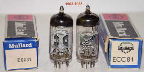 (!!!!) (Best Pair #1) ECC81=12AT7 Mullard UK copper grid posts NOS 1962-1963 (10.8/11.4ma and 11.8/12.4ma) 1-5% matched (sweet sound)
