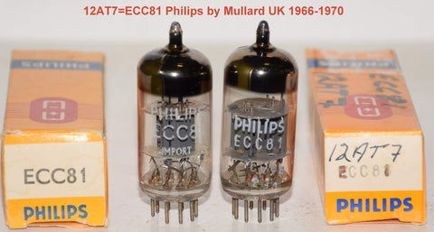 (!!!!) (Recommended Pair) ECC81=12AT7 Philips by Mullard NOS 1966-1970 (10/9.2ma and 9.3/8.6ma) (Close Gm matching) 1-5% matched