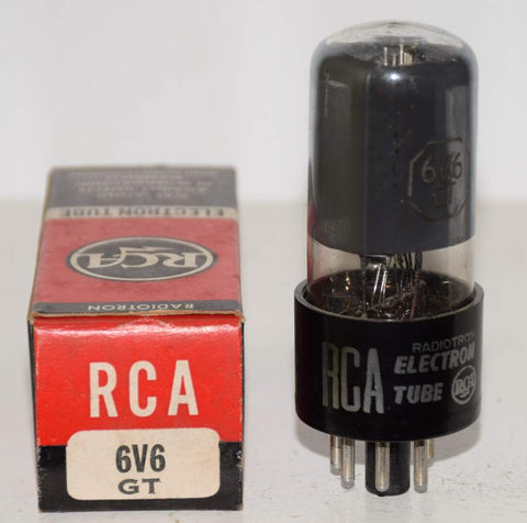 (!!!!!) (Best Single 1955 era) 6V6GT RCA black plate coated glass NOS 1955 era (48.5ma) (Fender, Swart, Clark, Victoria, Ampeg, Silvertone amps)