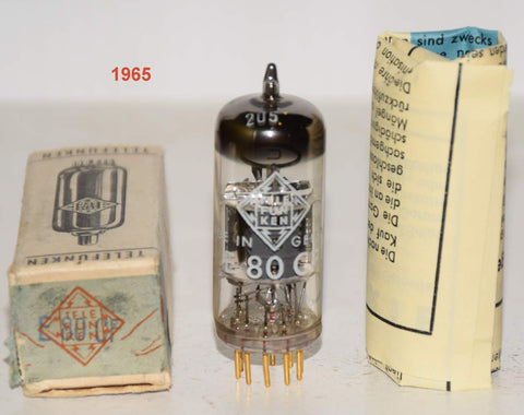 (!!) (SINGLE) E80CF=7643 Telefunken Germany <> bottom NOS Gold Pins with warranty sheet 1965 (11.6/9.2ma) (6BL8 sub)