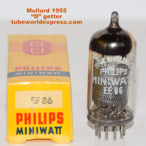 (!!!!) (Single 1955) EF86 Mullard UK mesh shield branded Philips Miniwatt NOS 1955 (2.7ma)