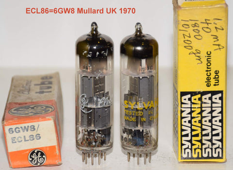 (!!) (Recommended Pair) ECL86=6GW8 Mullard UK branded GE and Sylvania NOS 1970 (1.5/1.2ma and 43.5/40ma)