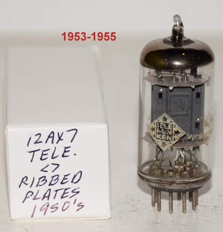 (!!!!!) (Best Single #3) ECC83=12AX7 Telefunken Germany ribbed plates used/tests like new 1953-1955 (1.3/1.1ma and Gm=1700/1600) 1-5% section balance