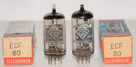 (!!!!!) (Best Pair #2) ECF80=6BL8 Telefunken Germany <> bottom NOS 1960-1963 (13.6/7.5ma and 12.4/8ma) (best sound)