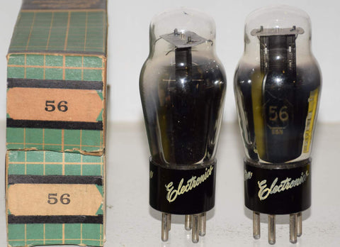 (!!!) (Best Pair #3) 56 Sylvania black plate NOS 1940's branded Western Electronics 1946 slightly tilted glass (5.5ma and 5.6ma) (same Gm)