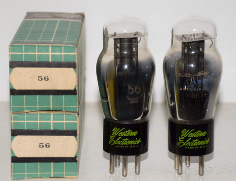 (!!!) (Best Pair #1) 56 Sylvania black plate NOS 1940's branded Western Electronics 1940's slightly tilted glass (6.1ma and 6.1ma) 1-2% matched