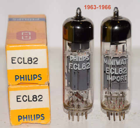 (!!!!!) (Best Pair #1) ECL82=6BM8 Philips and Philips Miniwatt Holland NOS 1963-1966 (2.1/39ma and 2.0/40ma) 1-2% matched
