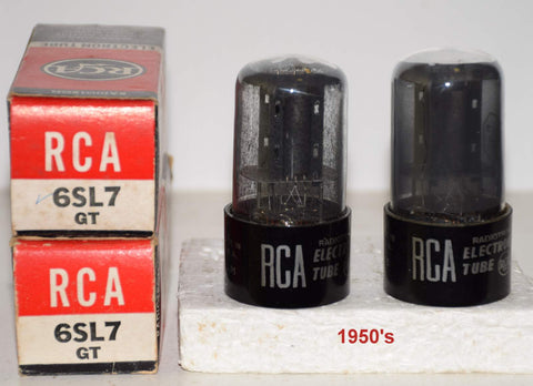 (!!!!) (Best Overall Pair) 6SL7GT RCA NOS black plates gray coated glass 1950's (2.3/2.4ma and 2.2/2.4ma)