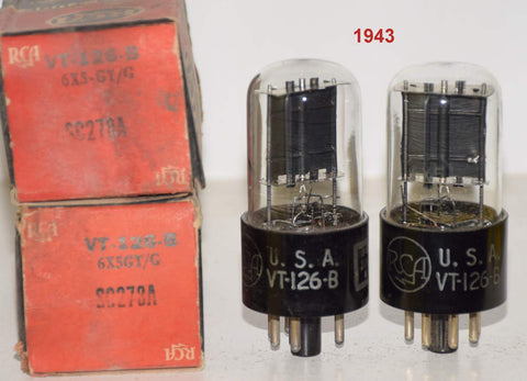 (!!!) (Best Pair 1943) 6X5GT=VT-126B RCA black plates NOS 1943 (50-53/40 and 50-54/40)
