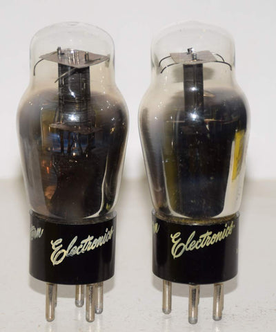 (!!) (Pair #4) 56 Sylvania black plate NOS 1940's branded Western Electronics 1940's one tube has slightly tilted glass and plate (5.4ma and 5.4ma)