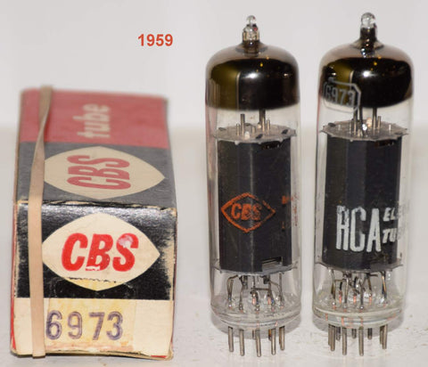 (!!!) (Best Pair #2) 6973 RCA black plate NOS and like new 1959 (44ma and 42.5ma)