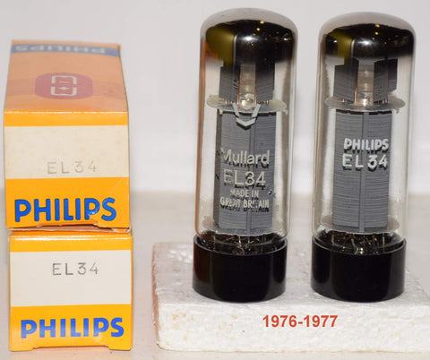 (!!!!) (Best Pair #1) EL34 Mullard UK branded Mullartd and Philips NOS XF4 1976-1977 (96.0ma and 94.5ma) (very close Gm matching)