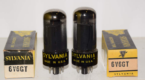 (!!!!) (Best Pair) 6V6GT Sylvania coated glass black plates NOS 1950's (45.5ma and 47ma)