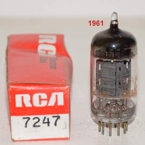 (!!) 7247=12DW7 GE branded RCA tall gray ribbed plates low hours/tests like new 1961 (1.3ma and 9.2ma)