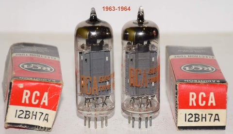 (!!!!) (Best Pair) 12BH7A RCA NOS 1964 (13.2/12.4ma and 10.6/11.6ma) (close Gm matching)