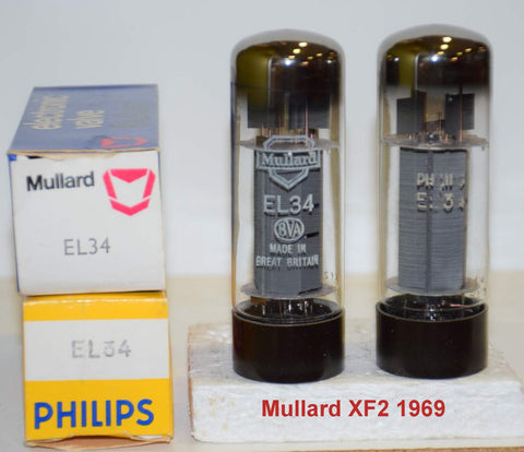 (!!!!) (Best Pair) EL34 Mullard UK branded Mullard and Philips XF2 NOS 