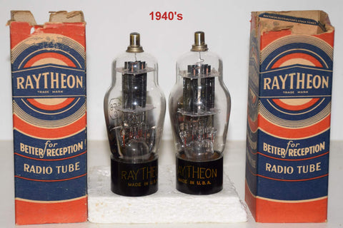 (!!) (Best Pair) 6F8G Raytheon black parallel ribbed plates NOS 1940's (8.8/7.8ma and 7.4/7.6ma) (same Gm)