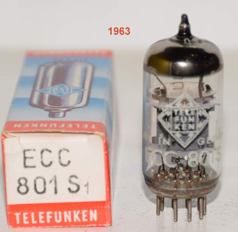 (!!!!!) (Best Overall Single) ECC801S=12AT7 Telefunken Germany <> bottom NOS 1963 (10/9.6ma)