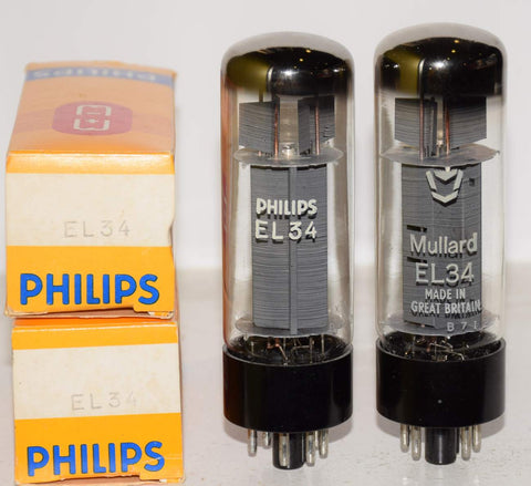 (!!!!) (Best Pair #2) EL34 Mullard UK branded Mullartd and Philips NOS XF4 1976-1977 (92ma and 88ma) (close Gm matching)