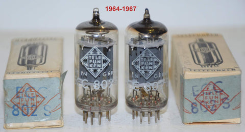 (!!!!) (Best Pair #1) ECC802S=12AU7 Telefunken Germany <> bottom NOS 1964-1967 1-2% matched (10.4/1.6ma and 10.2/10.4ma) (same Gm) (best sound)