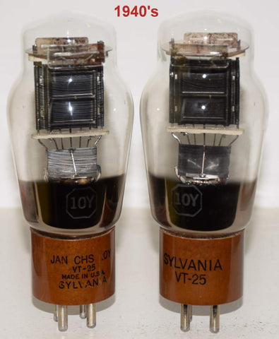 (!!) (Best Pair) 10=VT-25 Sylvania and Sylvania branded Tungsol NOS 1940's (26.5ma and 29ma)