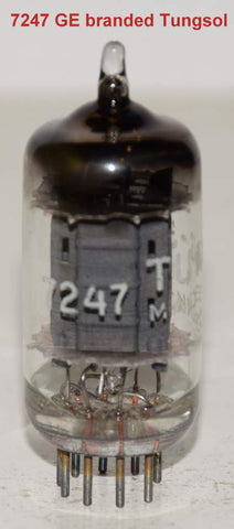 (!!) 7247=12DW7 GE branded Tungsol tall gray ribbed plates used/good 1960 era (1.0ma and 7.8ma)