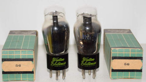 (!!!) (Best Pair #4) 56 Sylvania black plate NOS 1940's branded Western Electronics 1940's slightly tilted glass (5.0ma and 5.2ma)