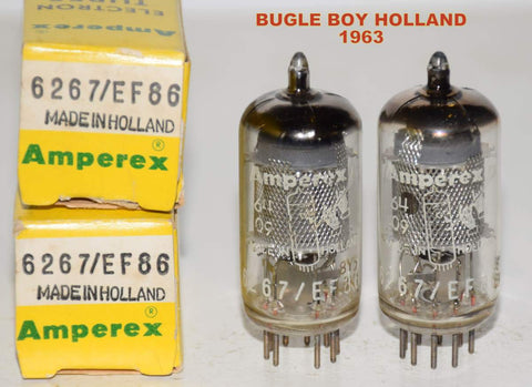 (!!!) (BEST BUGLE BOY PAIR) EF86 Amperex Bugle Boy Holland NOS, Belgium plant 1963 (4.0ma and 3.5ma) (same Gm)