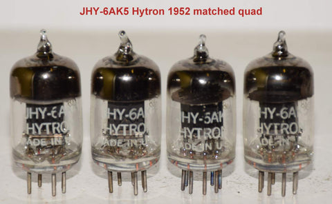 (!!!!) (Best Quad #1) JHY-6AK5 Hytron black plate NOS 1952 (8.7ma, 8.9ma, 8.8ma and 8.9ma) (Copy)