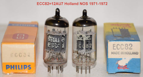 (!!!!) (Best Pair #1) ECC82=12AU7 Philips and Pope Holland NOS 1971-1972 (12.6/12.8ma and 12.3/12.6ma) 1-3% section balance (Highest mA and Gm)