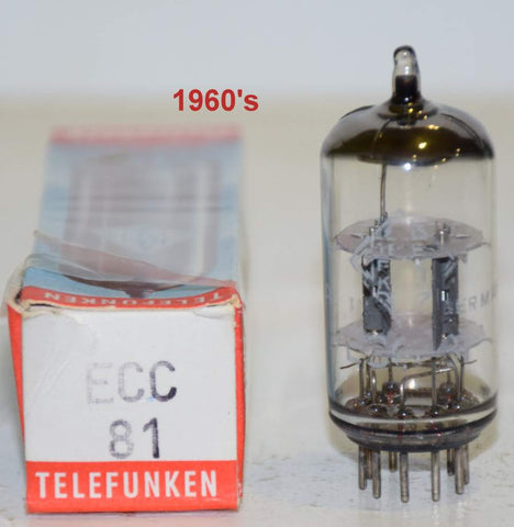 (!!!!) (Best Single #2) ECC81=12AT7 Telefunken Germany <> bottom NOS 1960's faded printing (8.8ma/9.8ma) (mic grade)
