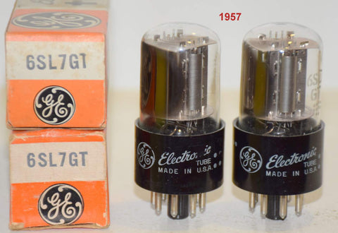 (!!!) (BEST PAIR) 6SL7GT GE NOS 1957 same date codes (2.1/2.1ma and 2.1/2.2ma) (Close Gm)