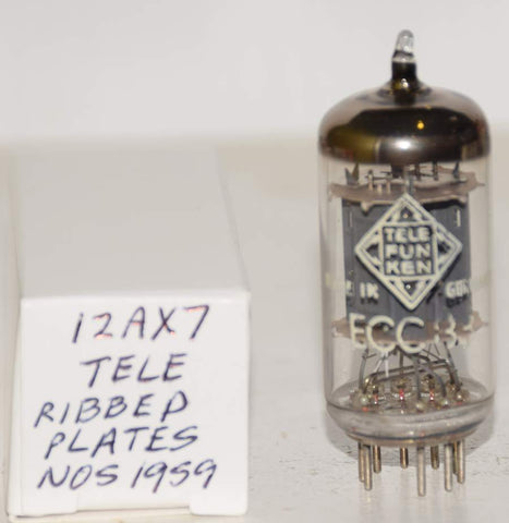 (!!!!!) (Best Single 1959) ECC83=12AX7 Telefunken Germany <> bottom ribbed plates NOS 1959 (1.1/1.0ma and Gm=1700/1600) 1-3% section balance
