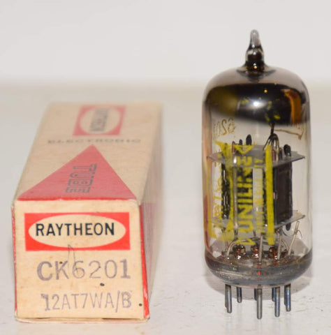 (!!) (Single) 12AT7WA=6201 RCA black plates branded Raytheon NOS 1960's (14.2/11.6ma)