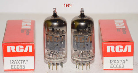 (!!!!) (Best Overall Pair) 12AX7A RCA gray ribbed plates NOS 1974 same date codes (best tone) (1.3/1.2ma and 1.3/1.1ma) (Fender, McIntosh, Rogue Audio