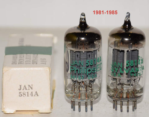 (!!!!) (Best Pair #2) 5814A Philips and Sylvania JAN NOS 1981-1985 (10.4/11.2ma and 9.6/11.2ma) (Same Gm)