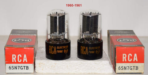 (!!!!) (Best Pair #2) 6SN7GTB RCA NOS 1960-1961 (9.6/10ma and 8.5/9.3ma) (smooth, rich and textured)