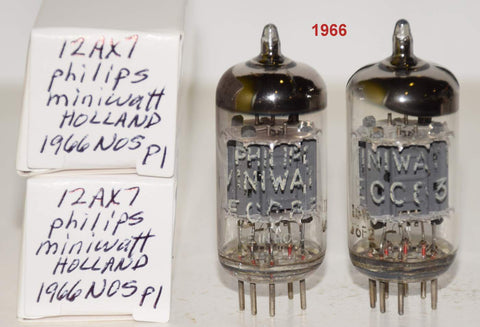 (!!!!!) (Best Pair) 12AX7=ECC83 Philips Miniwatt Holland NOS 1966 (1.5/1.4ma and 1.4/1.4ma) 1-3% matched (Highest Ma and Gm)