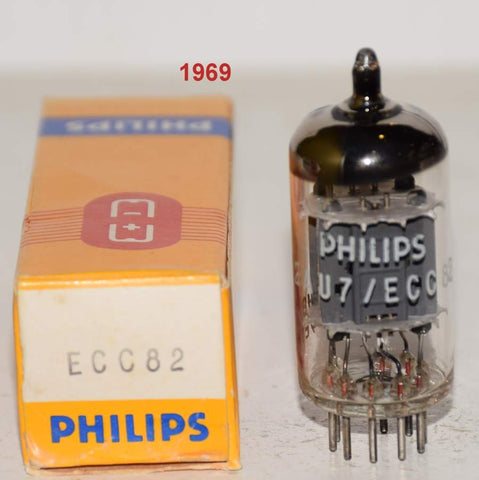(!!!!) (Best Single 1969) ECC82=12AU7 Philips Holland NOS 1969 (11.2/11.7ma) 1-3% section balance
