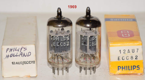 (!!!!!) (Best Pair #1) ECC82=12AU7 Philips Holland 1969 same date codes (11.0/11.5ma and 11.4/11.2ma) (sweet sound) 1-3% matched