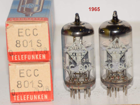(!!!!!) (Best Overall Pair) ECC801S=12AT7 Telefunken Germany <> bottom NOS triple mica 1965 same date codes (9.8/10.2mA and 10.0/10.7mA) (1-3% matched)